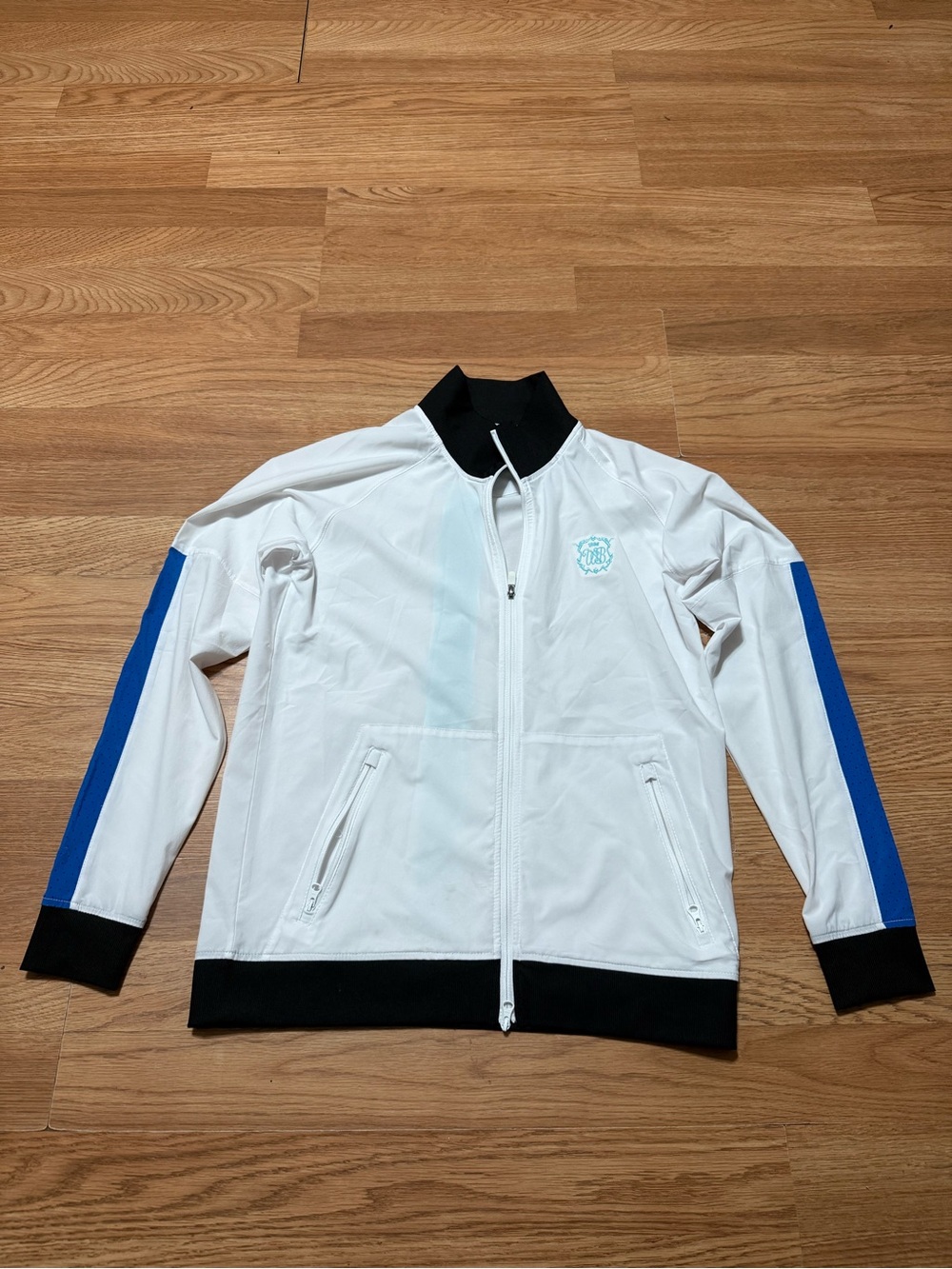 Men's White Track Jacket with Blue Stripe - Foot joy